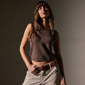 James Perse Soft Featherweight Cashmere Vest Brown Medium